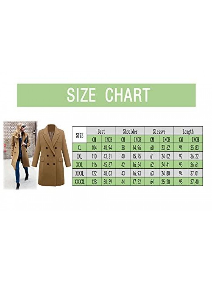 Winter Trench Coats for Women Jackets Lapel Overcoat Casual Outerwear Long Sleeve Double Breasted Woolen Pea Coats 