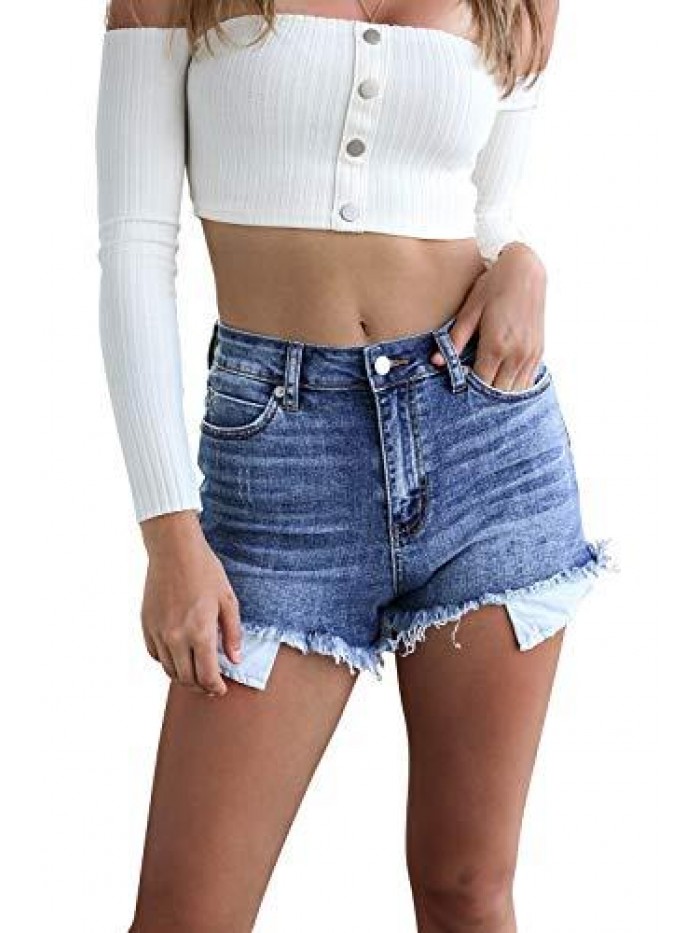 Women's Sexy High Waisted Stretch Mini Denim Shorts Hot Pants Clubwear 