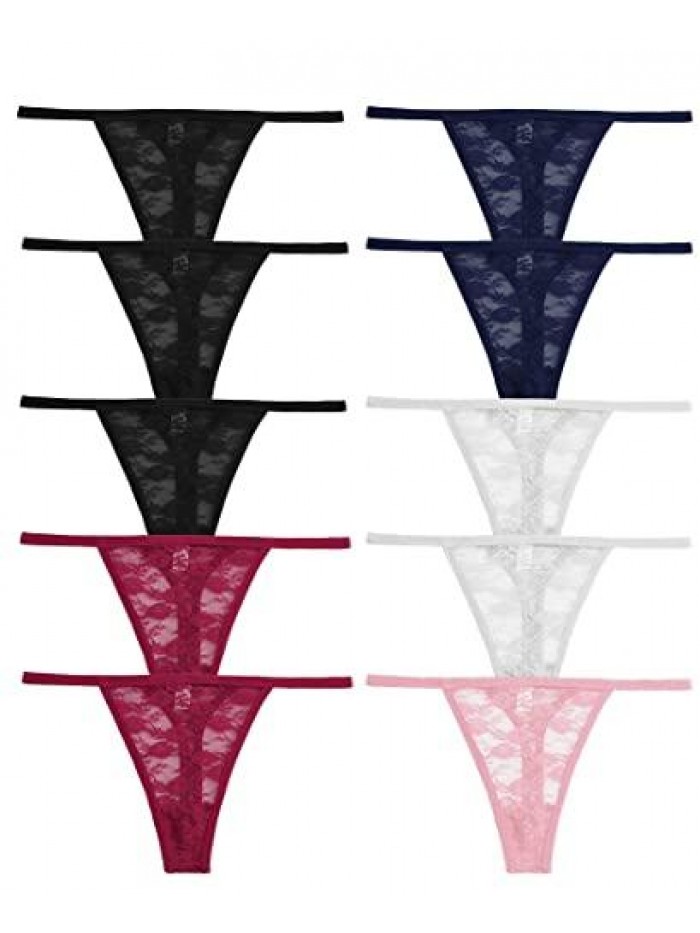 Pack G-String Thongs for Women Sexy Lace Low Rise Underwear for Ladies No Show T-back Tanga Panties 