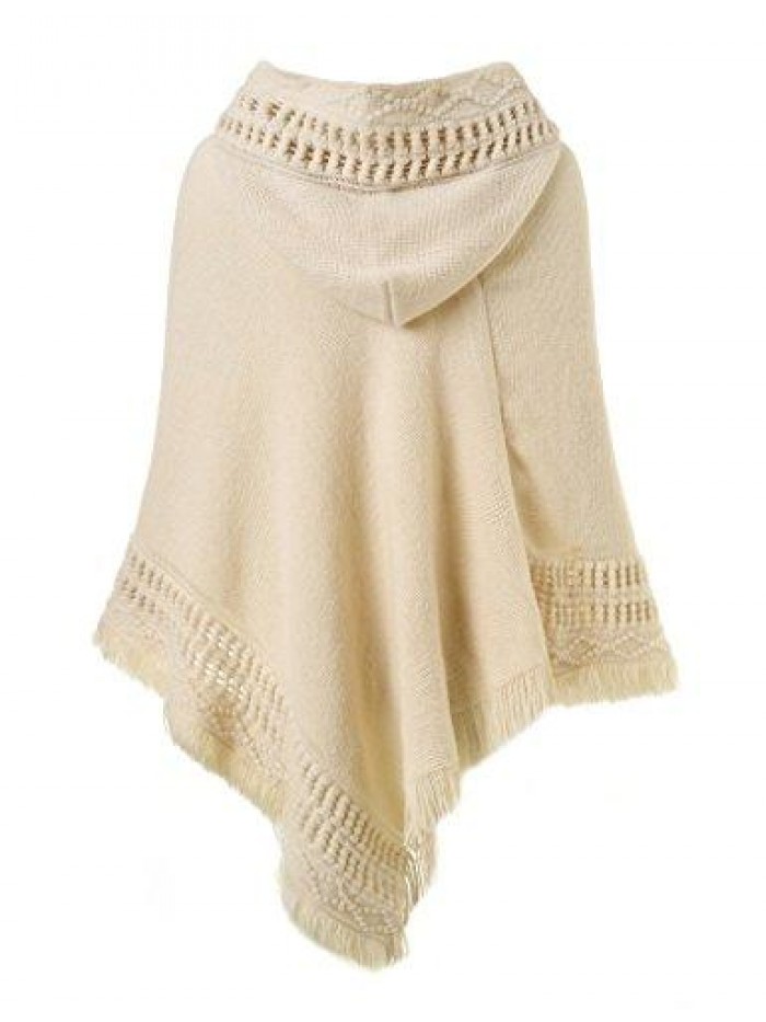 Ladies' Hooded Cape with Fringed Hem, Crochet Poncho Knitting Patterns for Women 