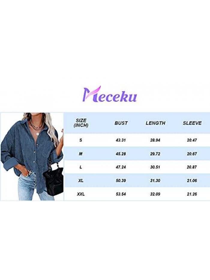 Women's Corduroy Shirt Long Sleeve Button Down Blouse Casual Oversized Jacket with Pocket 