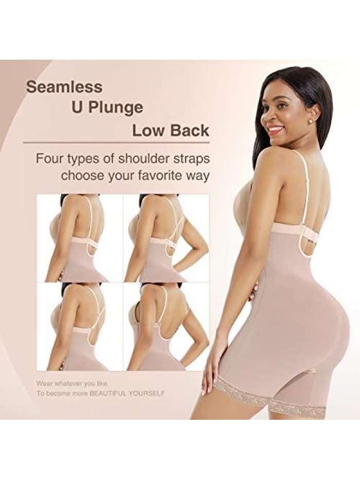 Shapewear for Women Tummy Control Seamless Faja Mesh Built-in Bra Body Shaper with U Plunge 