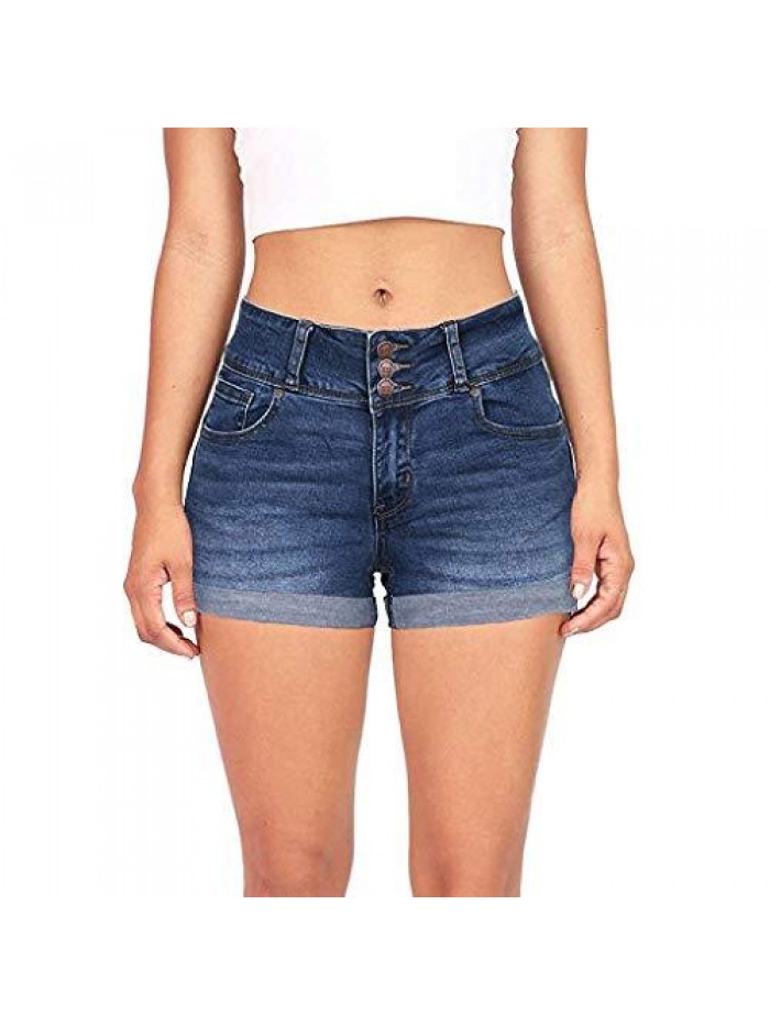 Denim Shorts Summer Mid Waist Rolled Hem Distressed Short Jeans for Women 