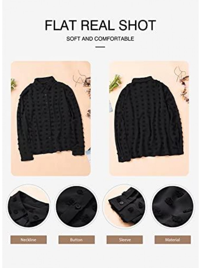 Womens V Neck Chiffon Blouse Pom Pom Long Sleeve Button Shirt Tops 