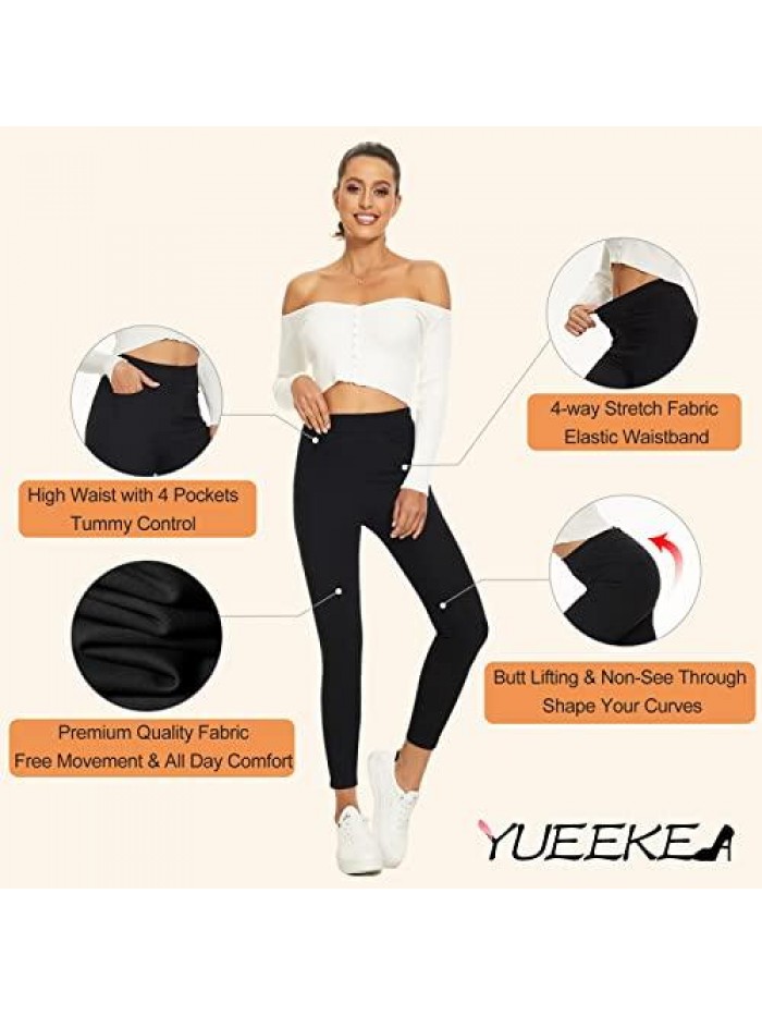 Dress Pants for Women Business Casual Stretch High Waisted Pull On Leggings Tummy Control Trousers with Pockets 