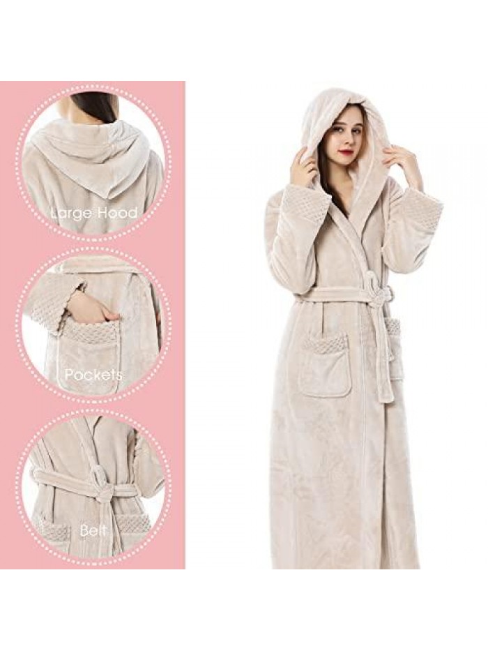 Bathrobe for Women Soft Warm Fleece Robe Comfort Housecoat Comfy Shawl Collar Winter Long Pajamas Sleepwear Nightgown 