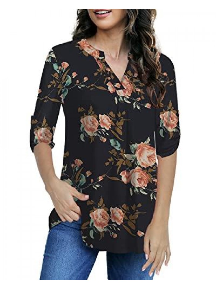 Women's Plus Size Tops 3/4 Sleeve Shirts Casual Blouses Tunic Tops M-4X 