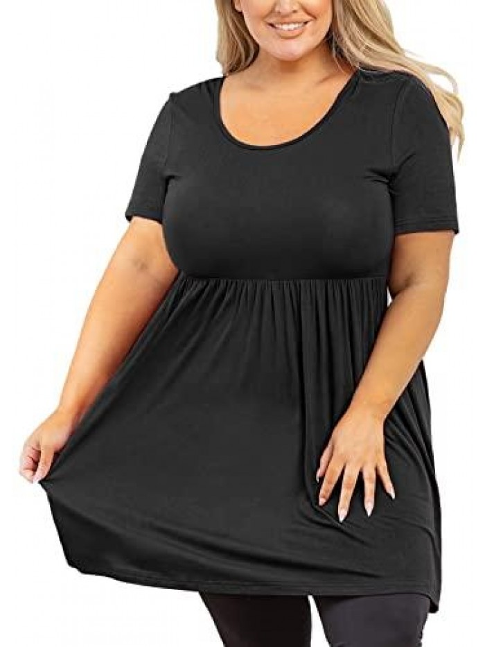 Women's Plus Size Tunic Short Sleeve Clothes Scoop Neck Summer Top Pleated Flowy Loose Fit Babydoll T Shirt L-5X 