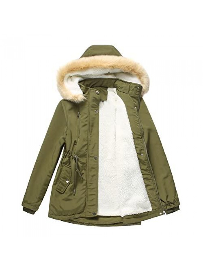 Quilted Winter Coat Warm Puffer Jacket Thicken Parka Fleece Lined Long Outwear with Removable Fur Hood 