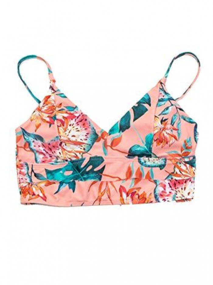 Women's Tropical Floral Print V Neck Tankini Top Bikini Swimsuit Bathing Suit Top 