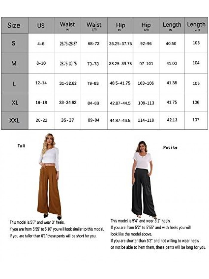 Women Long Wide Leg Pants Business Casual Stretchy Palazzo Pants Loose Fitting Trousers Comfy Work Pants 