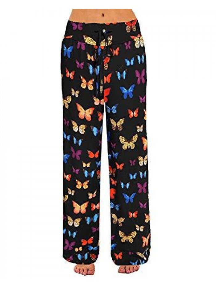 Women's Comfy Pajama Pants Drawstring Casual Palazzo Lounge Pants Wide Leg PJ Bottoms 