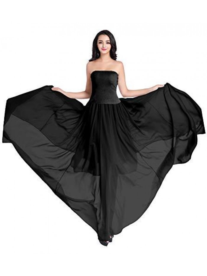 Women Full/Ankle Length Elastic Pleated Retro Maxi Chiffon Long Skirt 