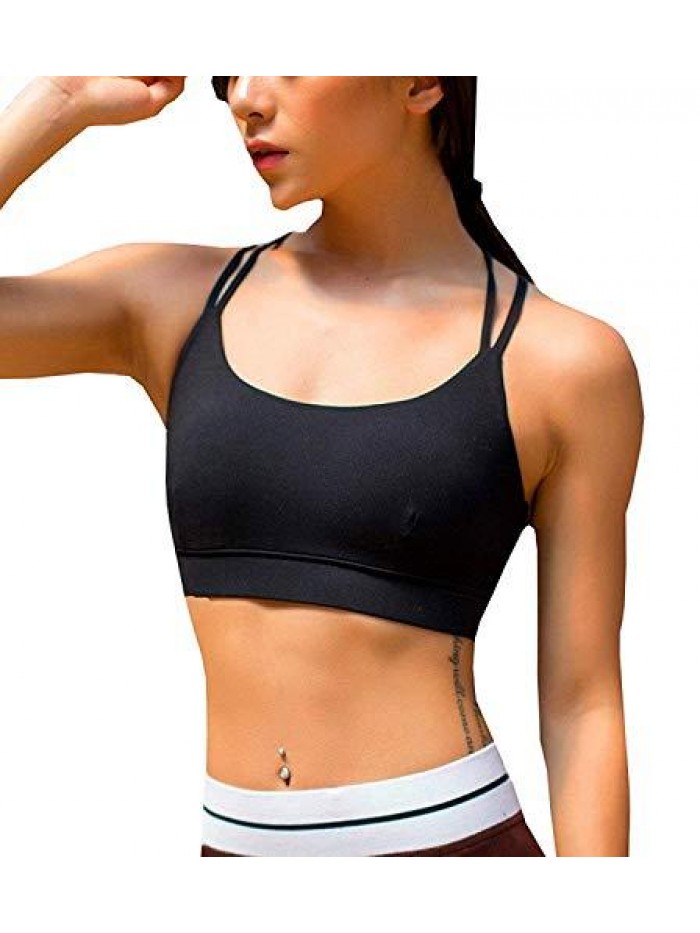 Sports Bras for Women Cross Back Padded Sports Bra Medium Support Workout Running Yoga Bra 