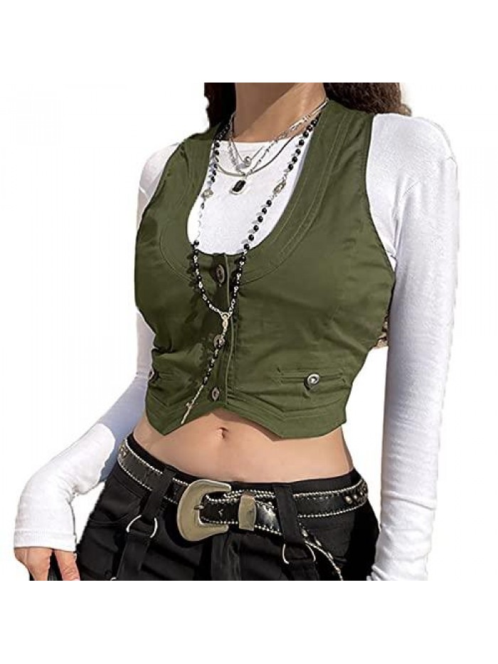 Punk Cowgirls Vest Slim Fit Halter Push V-Neck Tuxedo Waistcoats Suits Versatile Vest Vintgae Y2K Streetwear 