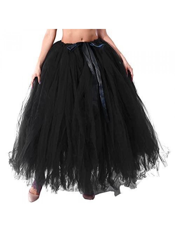 Tulle Tutu Long Skirt A-Line Puff Mesh Girl Princess Puffy Skirt Layered Rainbow Wedding Night Party Skirt One Size 