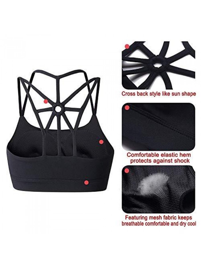 Sports Bras for Women Cross Back Padded Sports Bra Medium Support Workout Running Yoga Bra 