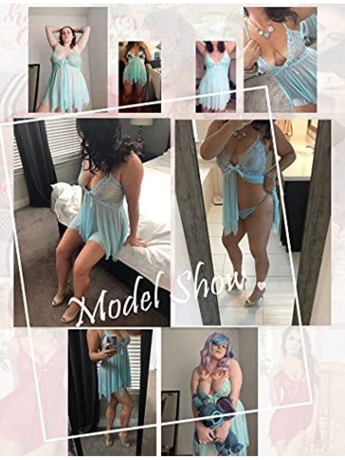 Lingerie for Women Lace Babydoll Sleepwear Boudoir Outfits Plus Size Langeray XS-5XL 