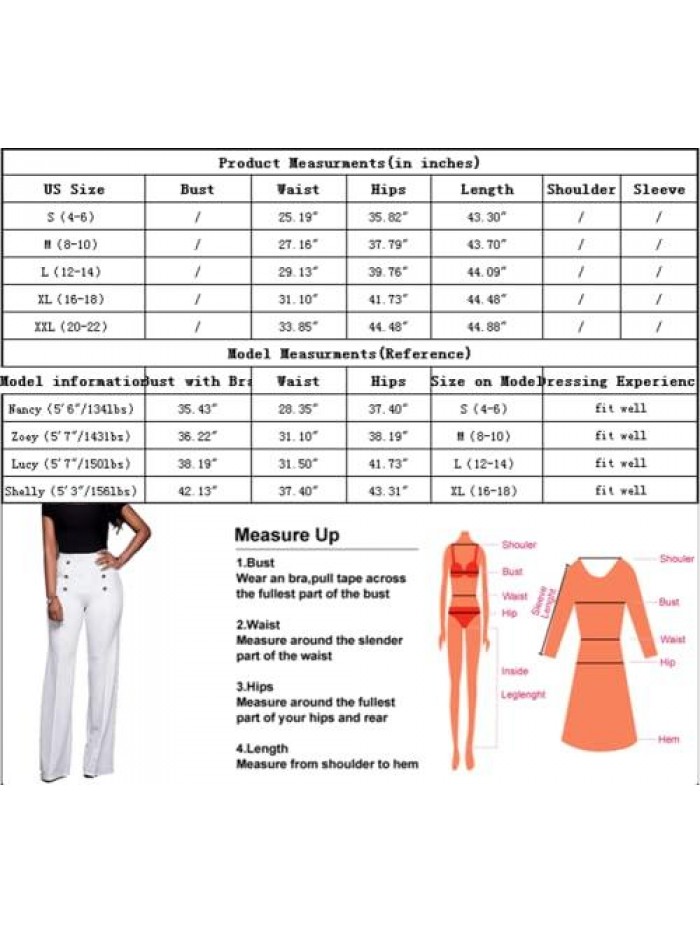 Stretchy High Waisted Wide Leg Button-Down Pants Sailor Bell Flare Pants 