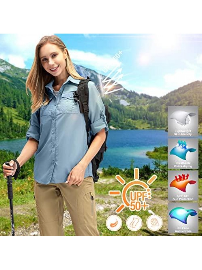 Quick Dry Sun UV Protection Convertible Long Sleeve Safari Shirts for Hiking Camping Fishing Sailing 