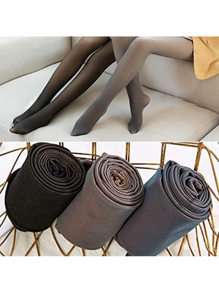 Women's Winter Tights Fleece Lined Pantyhose Opaque Warm Leggings Thicken Fake Translucent Tights Elastic Control Top 