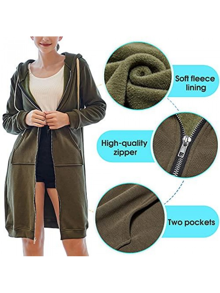 Casual Zip up Hoodies Long Tunic Sweatshirts Jackets Fashion Plus Size Hoodie with Pockets 