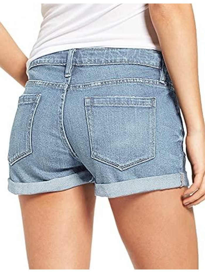 Women's High Waisted Rolled Hem Distressed Jeans Ripped Denim Shorts 