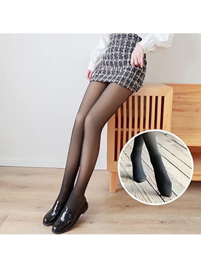 Lined Tights Women Fake Translucent Warm Fleece Pantyhose Winter Thick Thermal Tights See Through Tights Footed 