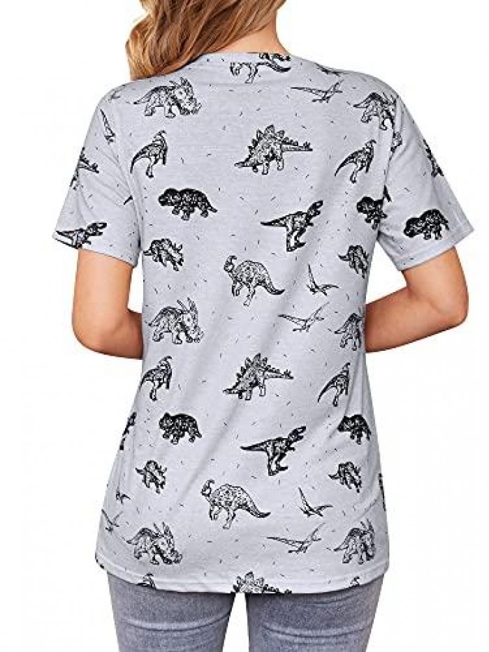 Cute Dinosaur Graphic Prime Tees Ladies Bestie Fun Shirt Blouse Tops 