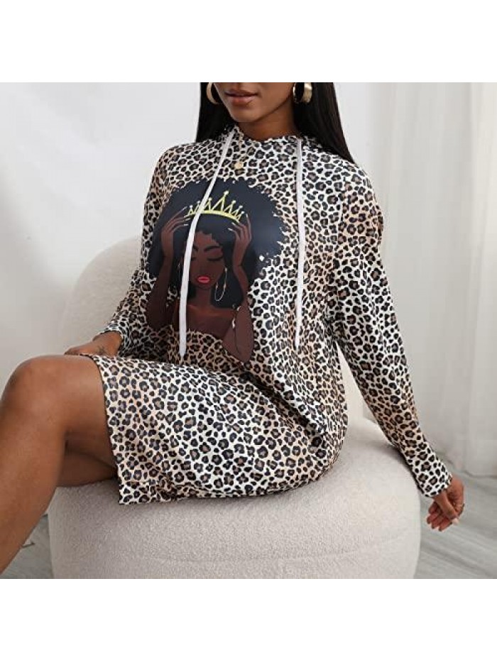 Black Women African American Casual Hoodie Dress Melanin Sweatshirt for Women's 2021 Fashion Dresses 