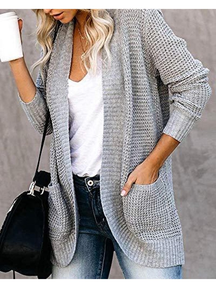 Womens Long Sleeve Open Front Cardigans Chunky Knit Draped Sweaters Outwear 