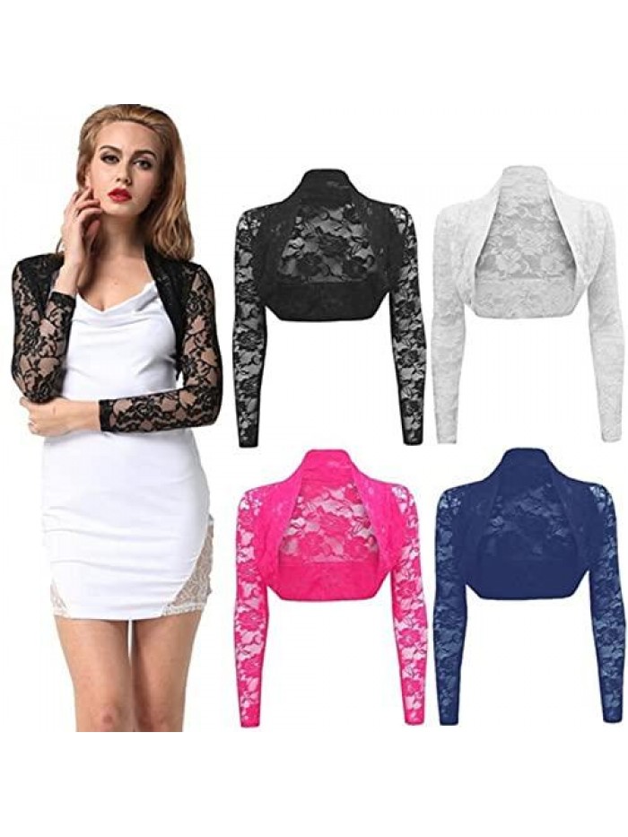 Elegant Floral Lace Shrug Top, Lace Mesh Cardigan, Crochet Short Cardigan for Evening Dresses 