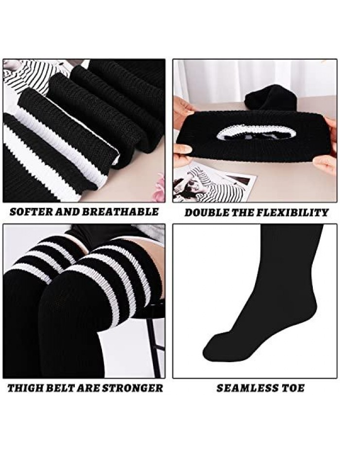 Size Womens Thigh High Socks for Thick Thighs- Extra Long Striped Thick Over the Knee Stockings- Leg Warmer Boot Socks 