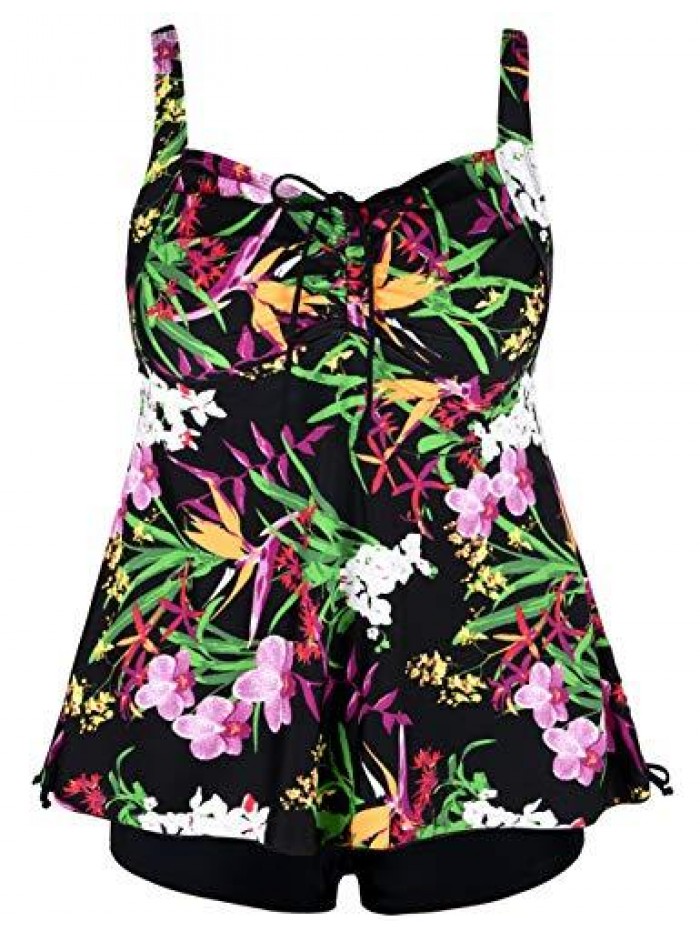 Women Plus Size Bathing Suits Paisley Print Two Piece Swimsuit Tankini Swimwear… 