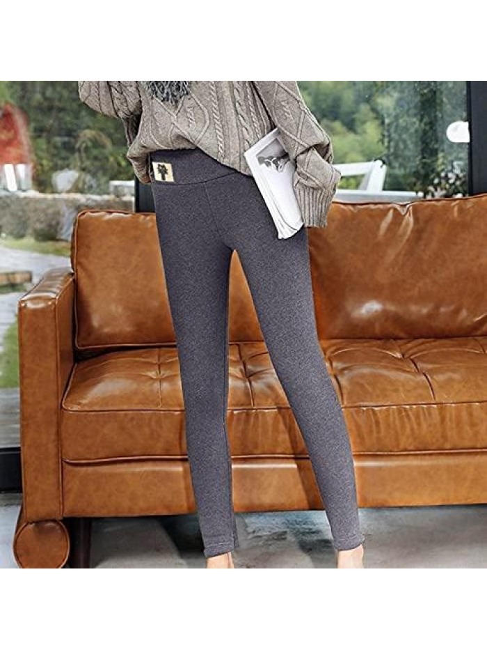 Pants for Women Set, Fleece Lined Winter Warm Leggings for Women Solid Color Cute Cat Print Thermal Tights 