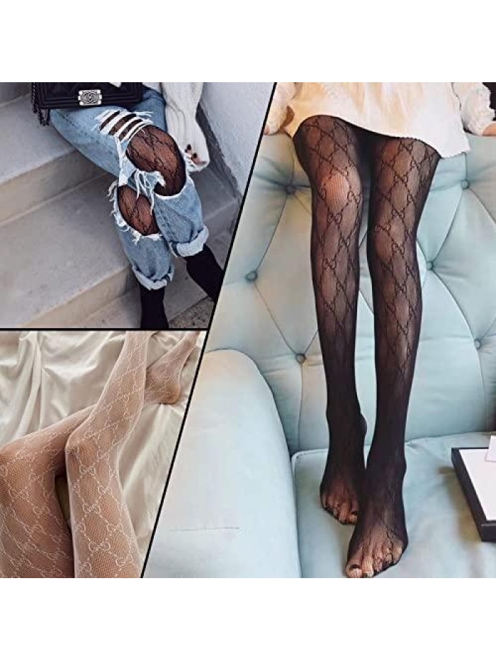 Pack Women's Sexy Letter G Fishnet Stockings, Free size Leggings Pantyhose, Lace Tights with Letters for Women 