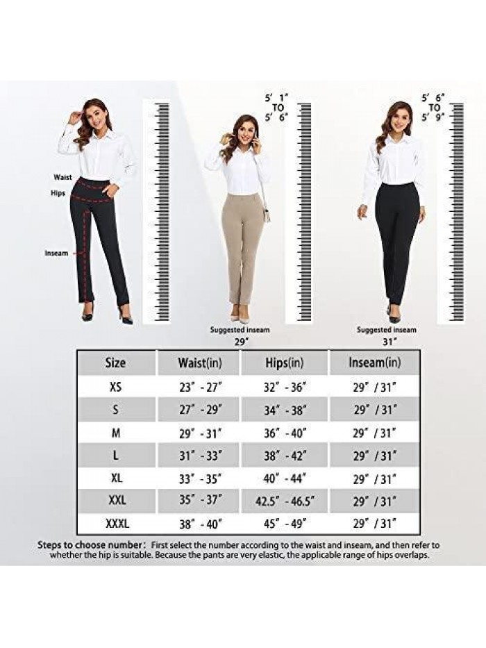 Work Pants for Women - 4 Way Stretch Non See Ease Into Comfy Through Pull on Dress Pants for Women Casual Business 