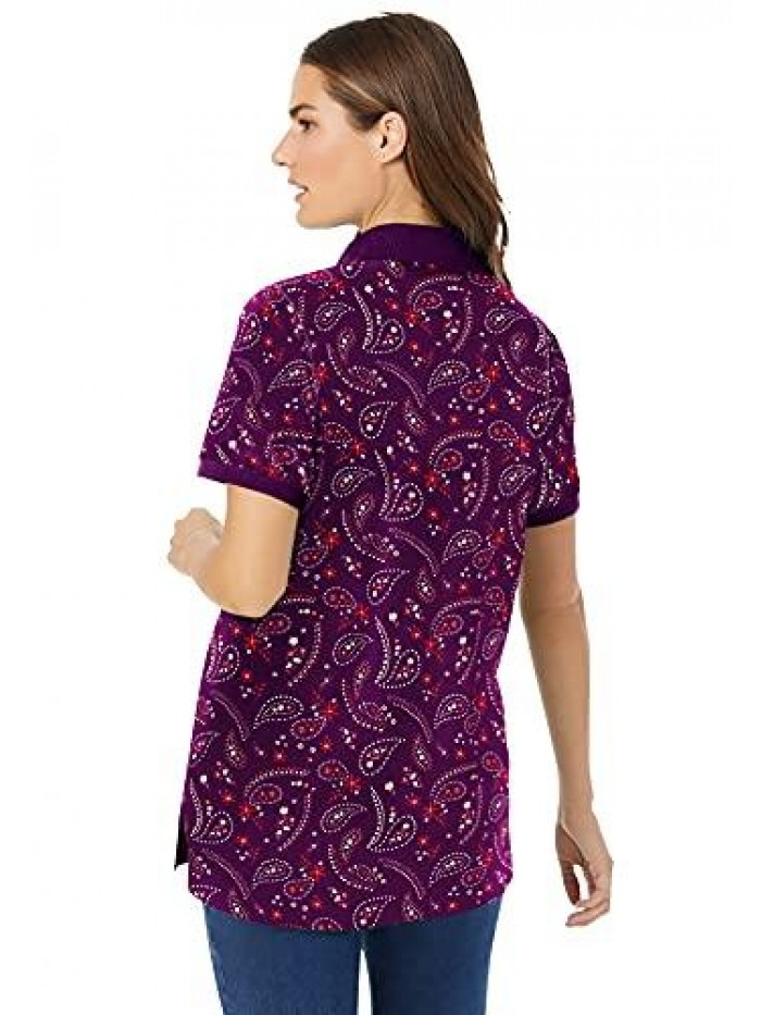 Within Women's Plus Size Perfect Printed Short-Sleeve Polo Shirt 