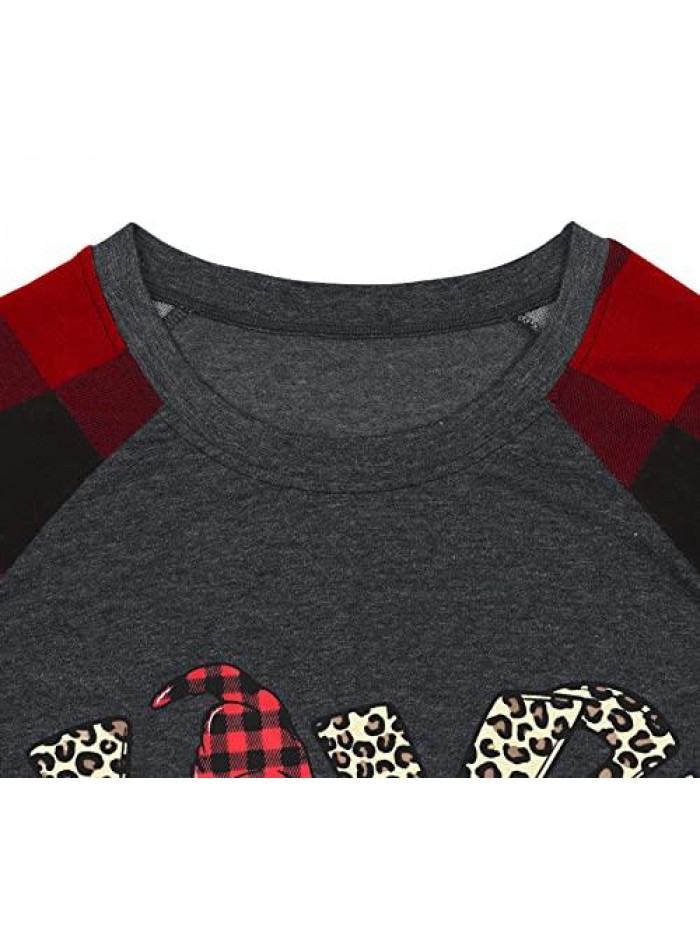 Day Shirts for Women Buffalo Plaid Gnomes T-Shirt Love Heart Print Graphic Tees Tops 