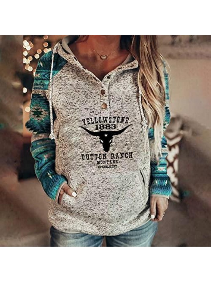 Hoodies Pullover Tops Yellowstone 1883 Printed Stand Up Hooded Sweater Long Sleeve Drawstring Sweatshirts 