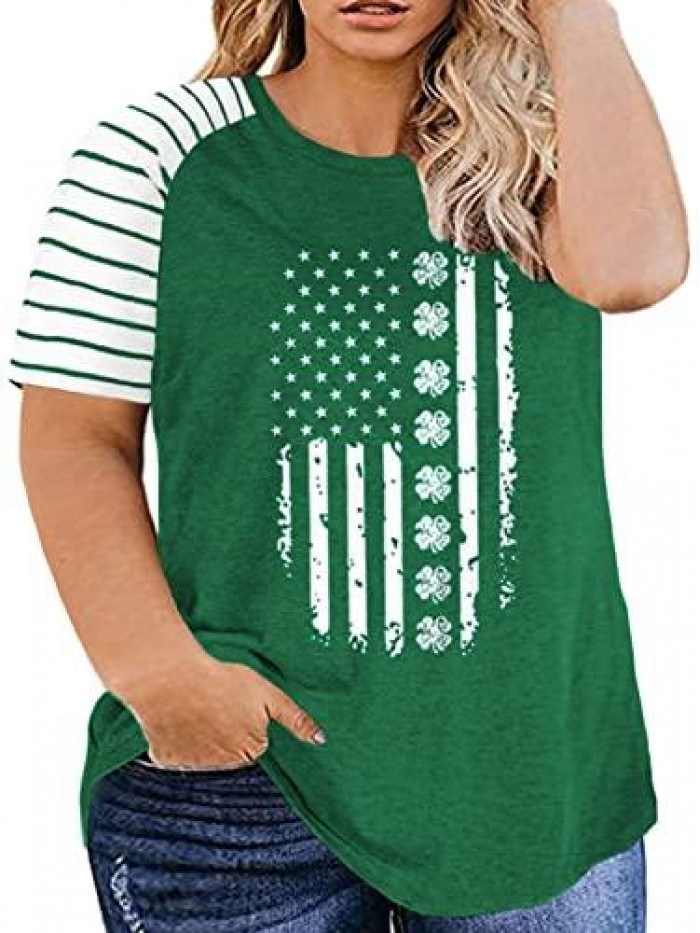 Women's Plus Size Tops Striped Raglan Tee Shirts Casual Tunics Blouses 