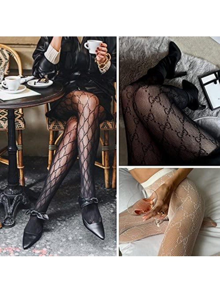 Pack Women's Sexy Letter G Fishnet Stockings, Free size Leggings Pantyhose, Lace Tights with Letters for Women 