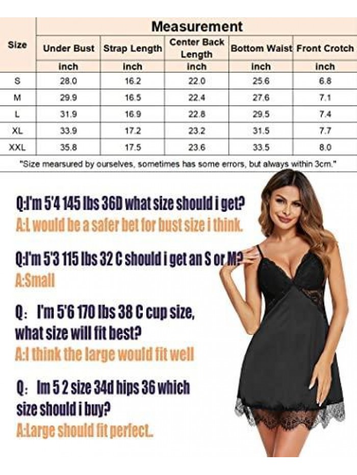 Satin Chemise Womens Sexy Nightgown Lace Nighty Lingerie V Neck Slip Sleep Dress Silk Babydoll Sleepwear S-XXL 