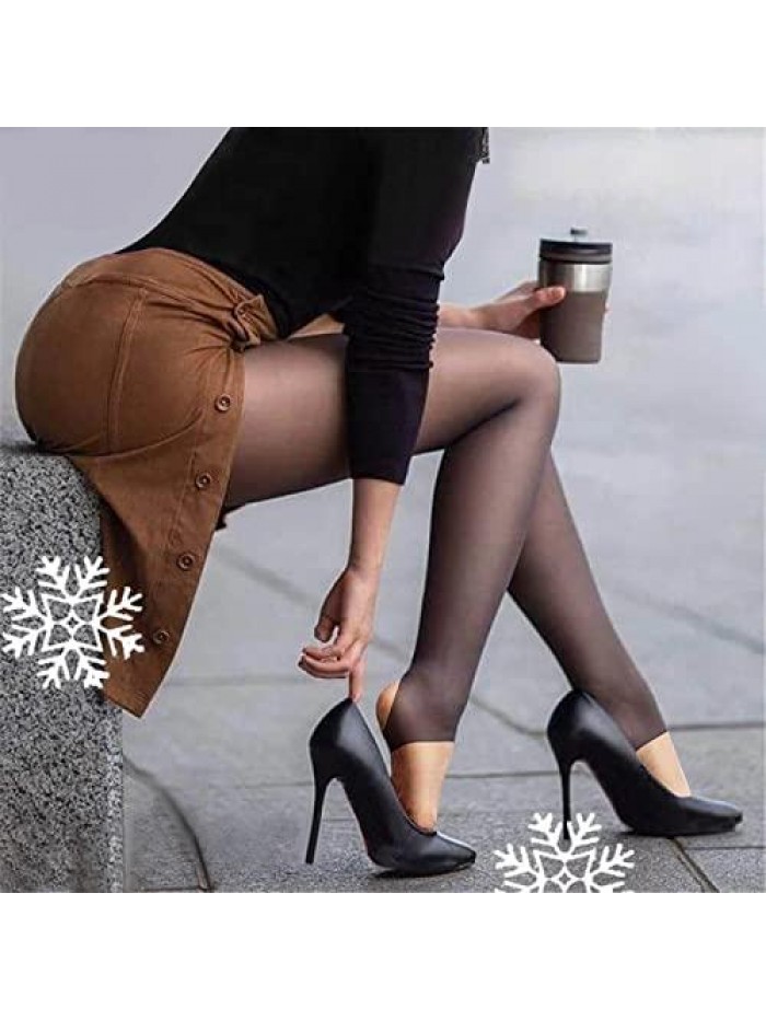 Women Fleece Lined Tights Fake Translucent Thermal Leggings Winter Sheer Warm Pantyhose Footless Tights 