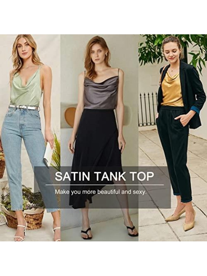 Silk Camisole Tops for Women Cowl Neck Camis Satin Tank Top Sexy Spaghetti Strap Sleeveless Loose Blouse 