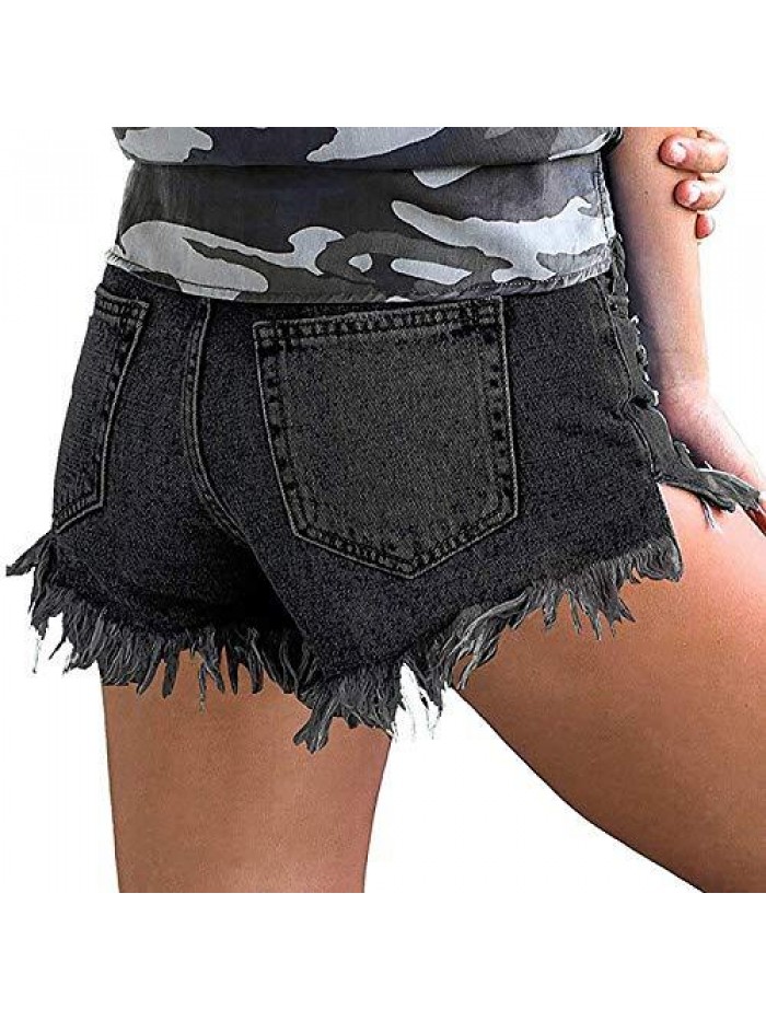 Women's Ripped Denim Shorts High Waisted Stretchy Raw Hem Short Jeans Casual Beach Jegging Hot Pants 