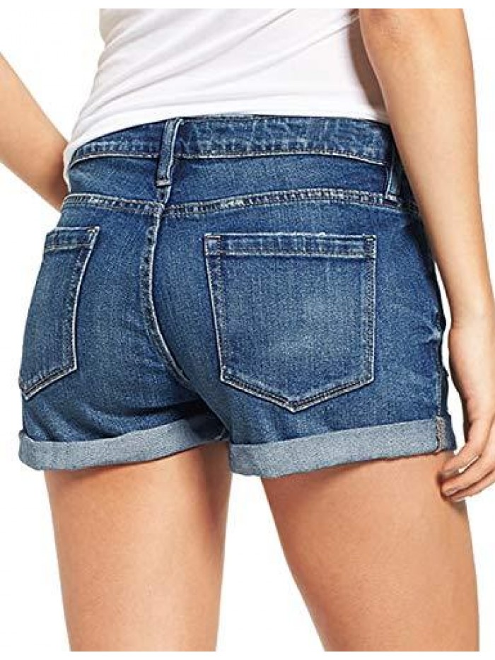 Women's Ripped Denim Jean Shorts High Waisted Stretchy Folded Hem Short Jeans 