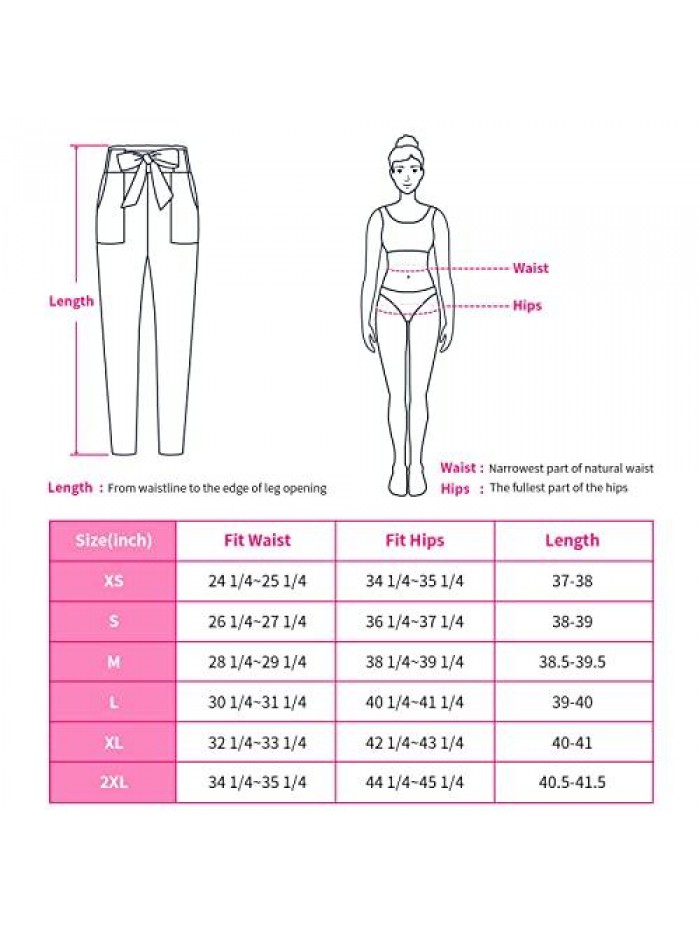 Women's Pants Casual Trouser Paper Bag Pants Elastic Waist Slim Pockets 