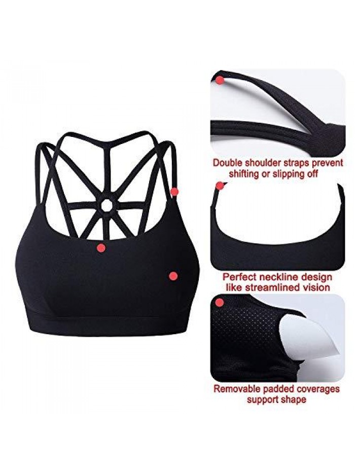 Sports Bras for Women Cross Back Padded Sports Bra Medium Support Workout Running Yoga Bra 