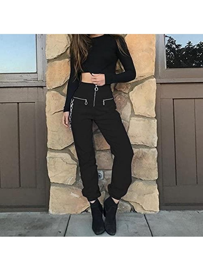 Harajuku High Waist Trousers Sexy Hollow Black Pants Hip Hop Street Pants Trendy Jogger for Women 